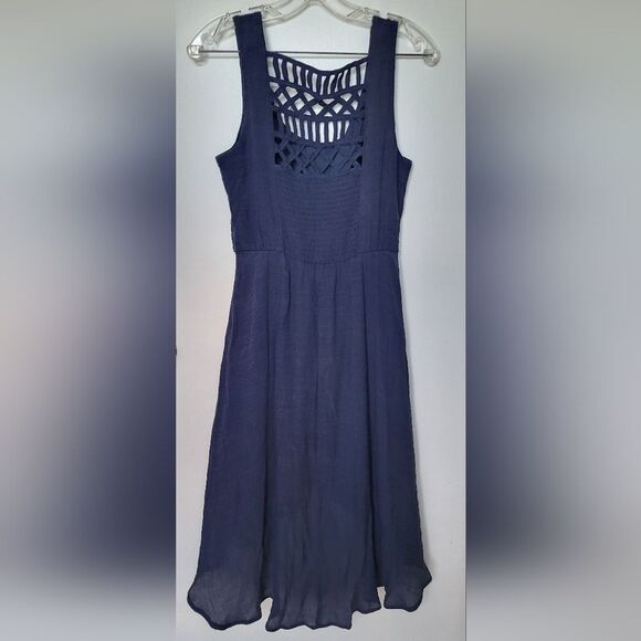 Size XS Le Château Navy Blue Sleeveless Flare Dress - Picture 3 of 3